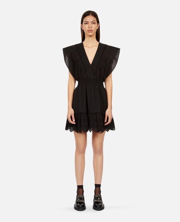 Short black dress in English embroidery by THE KOOPLES