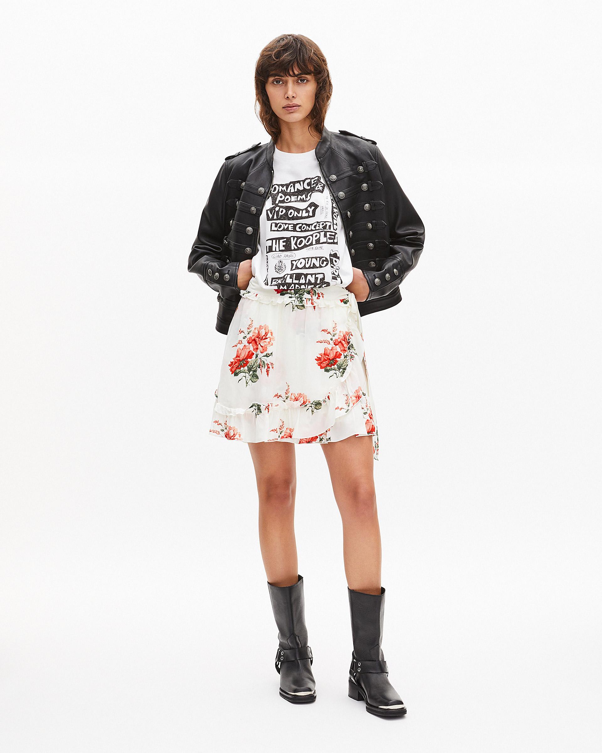 Short white floral print wrap skirt by THE KOOPLES