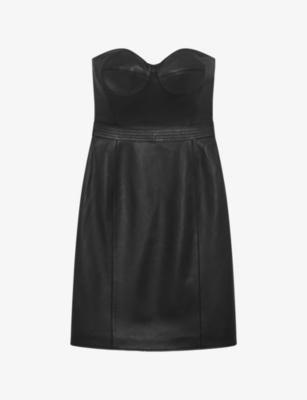 Strapless Corset-Effect Leather Mini Dress by THE KOOPLES