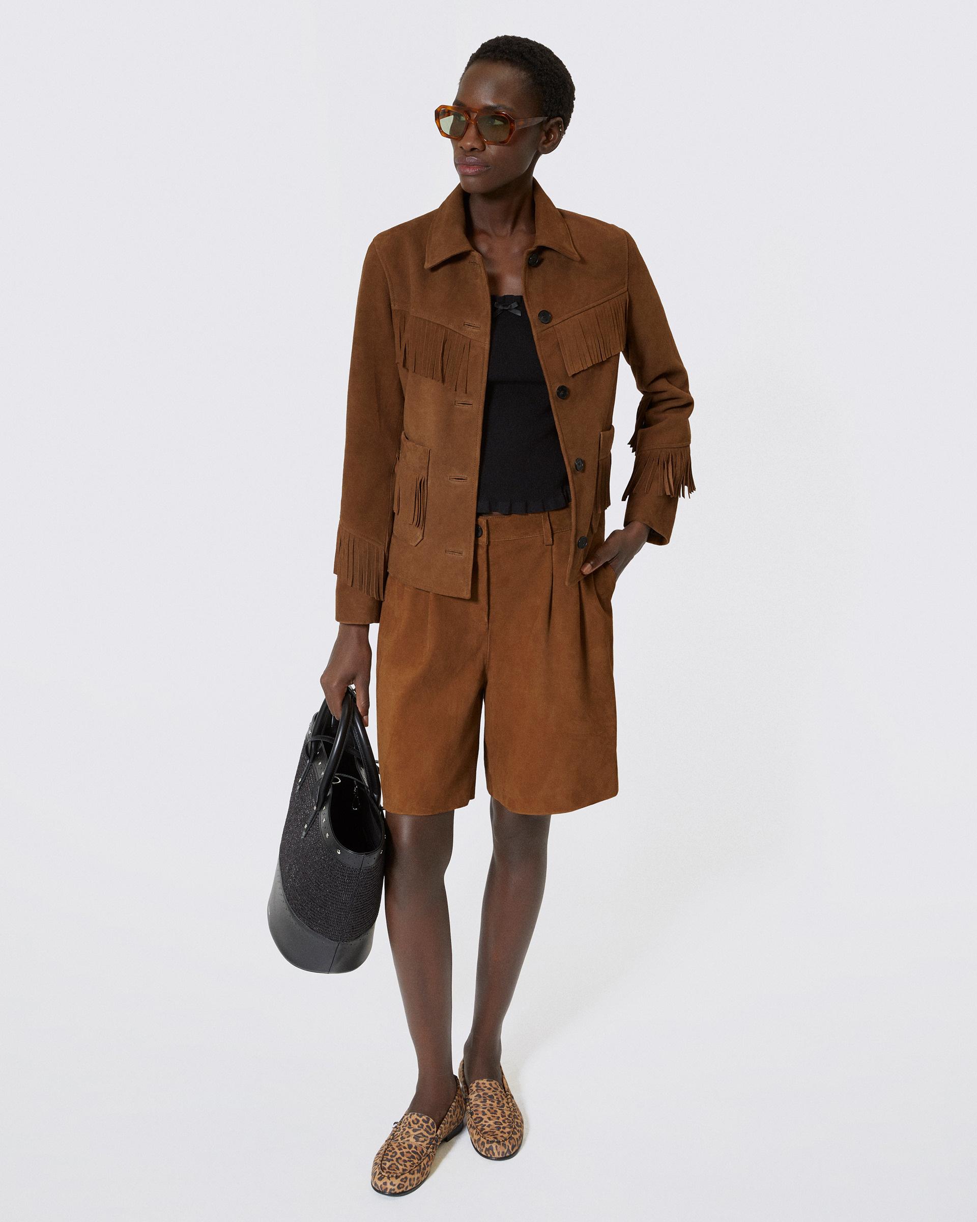 Suede leather jacket with camel fringe by THE KOOPLES