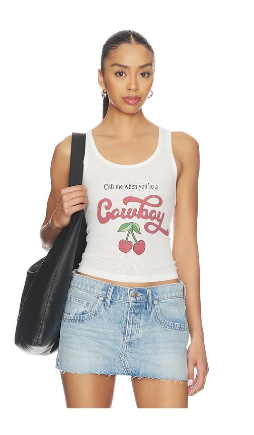 The Laundry Room Call Me Cowboy Rib Tank Top in White by THE LAUNDRY ROOM