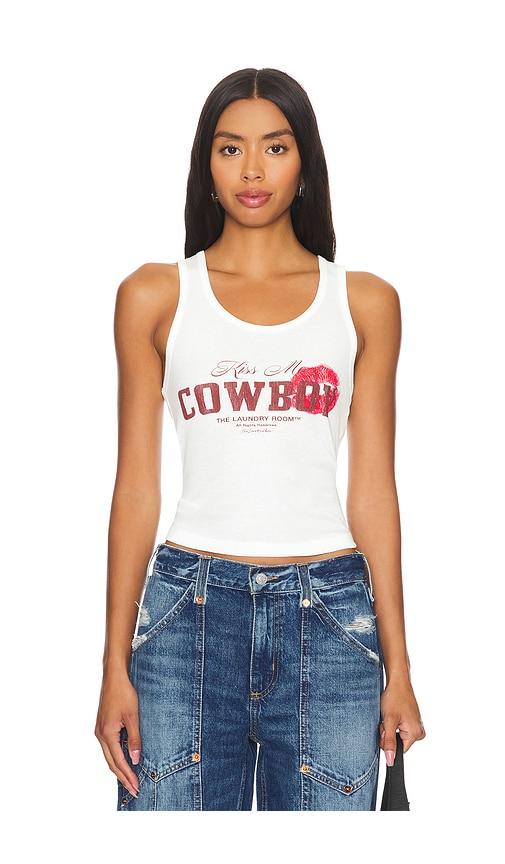 The Laundry Room Kiss Me Cowboy Rib Tank in White by THE LAUNDRY ROOM
