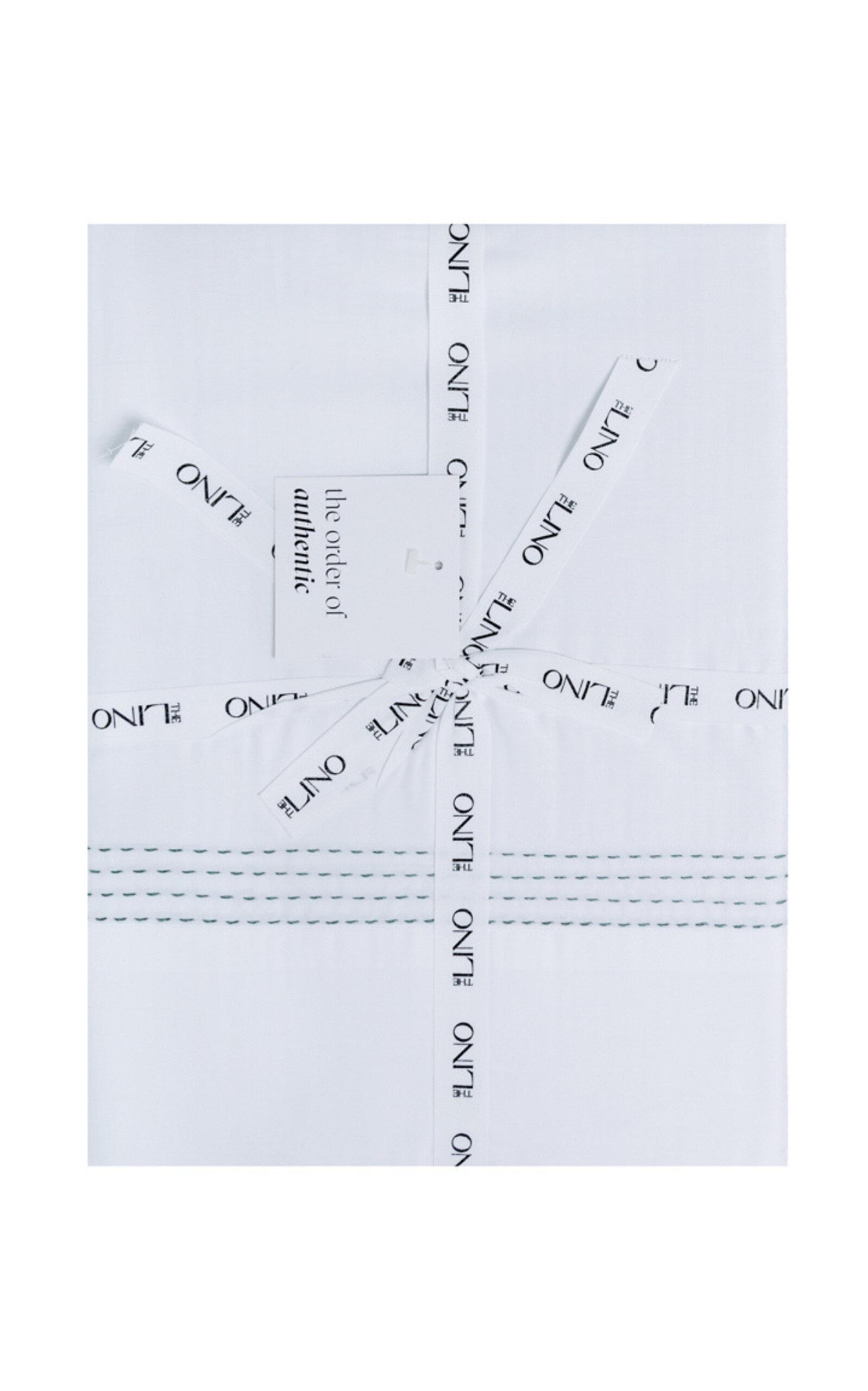 THE LINO - Essential Embroidered Cotton King Top Sheet - Green - Moda Operandi by THE LINO