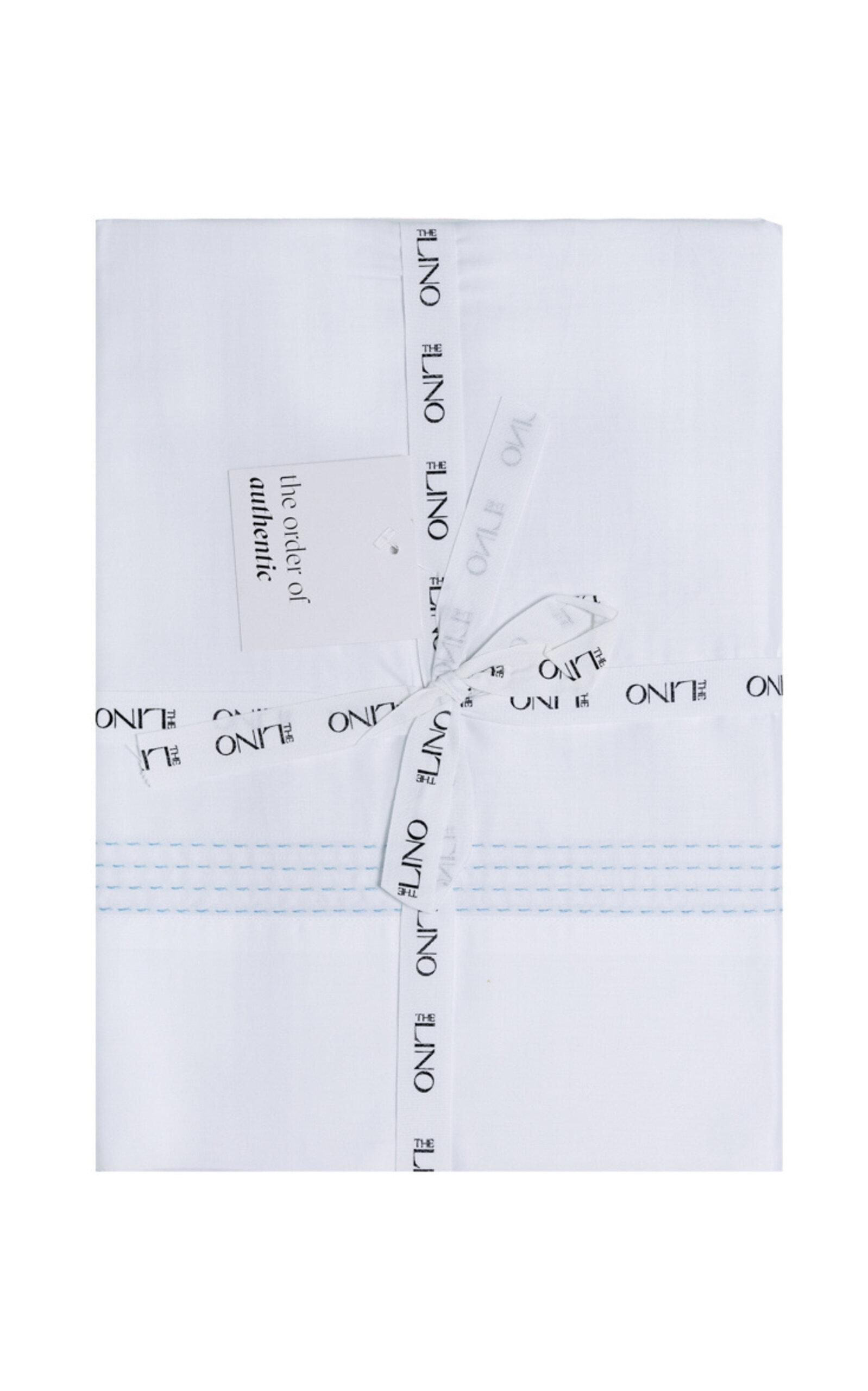 THE LINO - Essential Embroidered Cotton Top Sheet - Turquoise - Moda Operandi by THE LINO