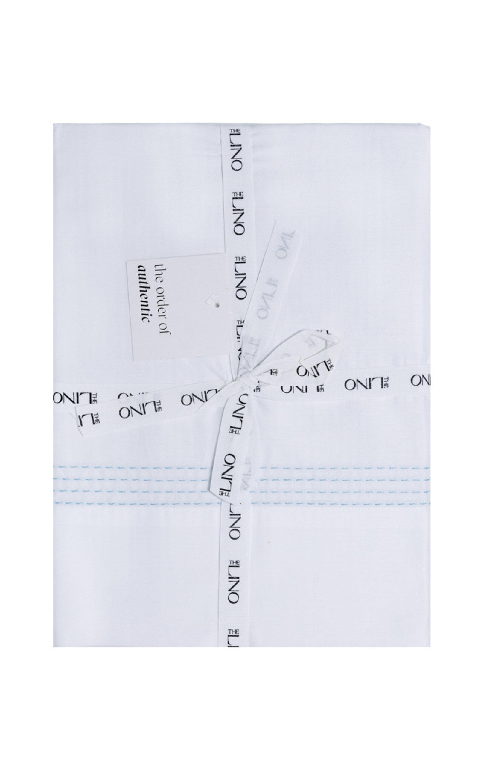 THE LINO - Essential Embroidered Cotton Top Sheet - Turquoise - Moda Operandi by THE LINO