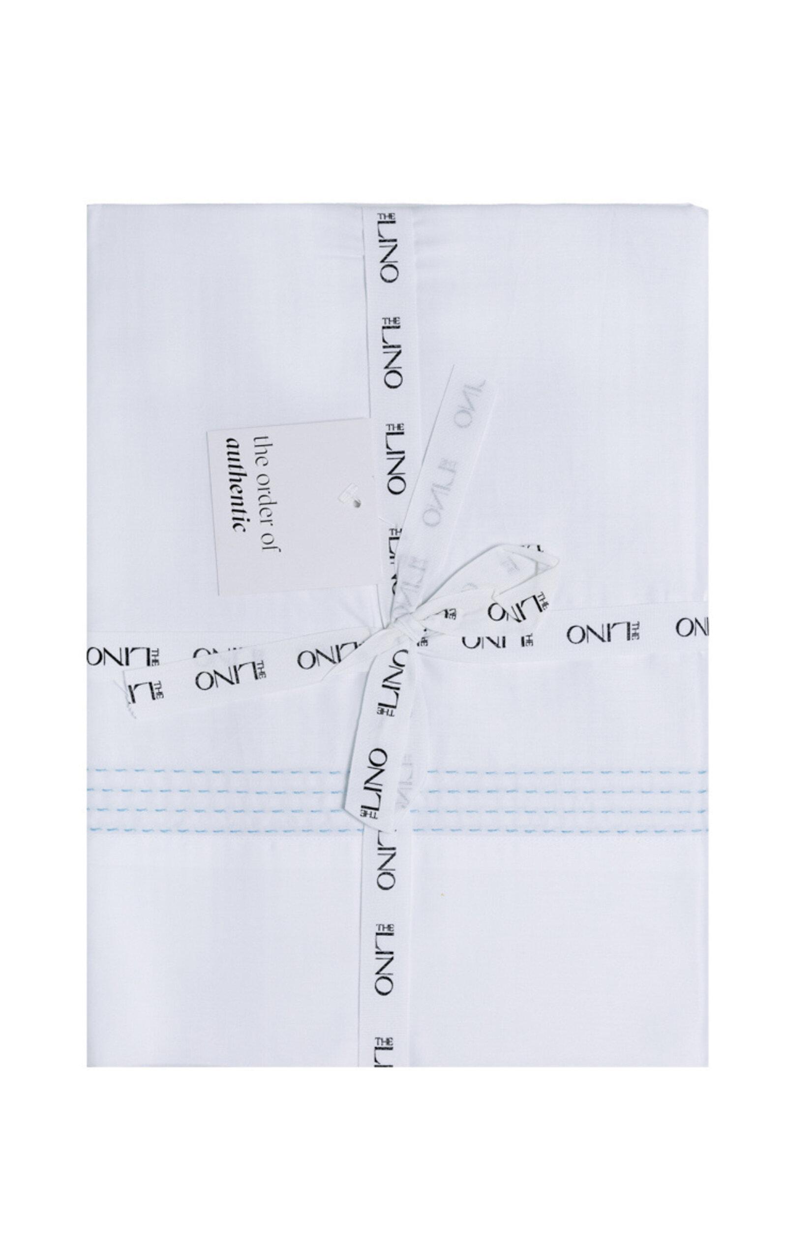 THE LINO - Essential Embroidered Cotton Top Sheet - Turquoise - Moda Operandi by THE LINO