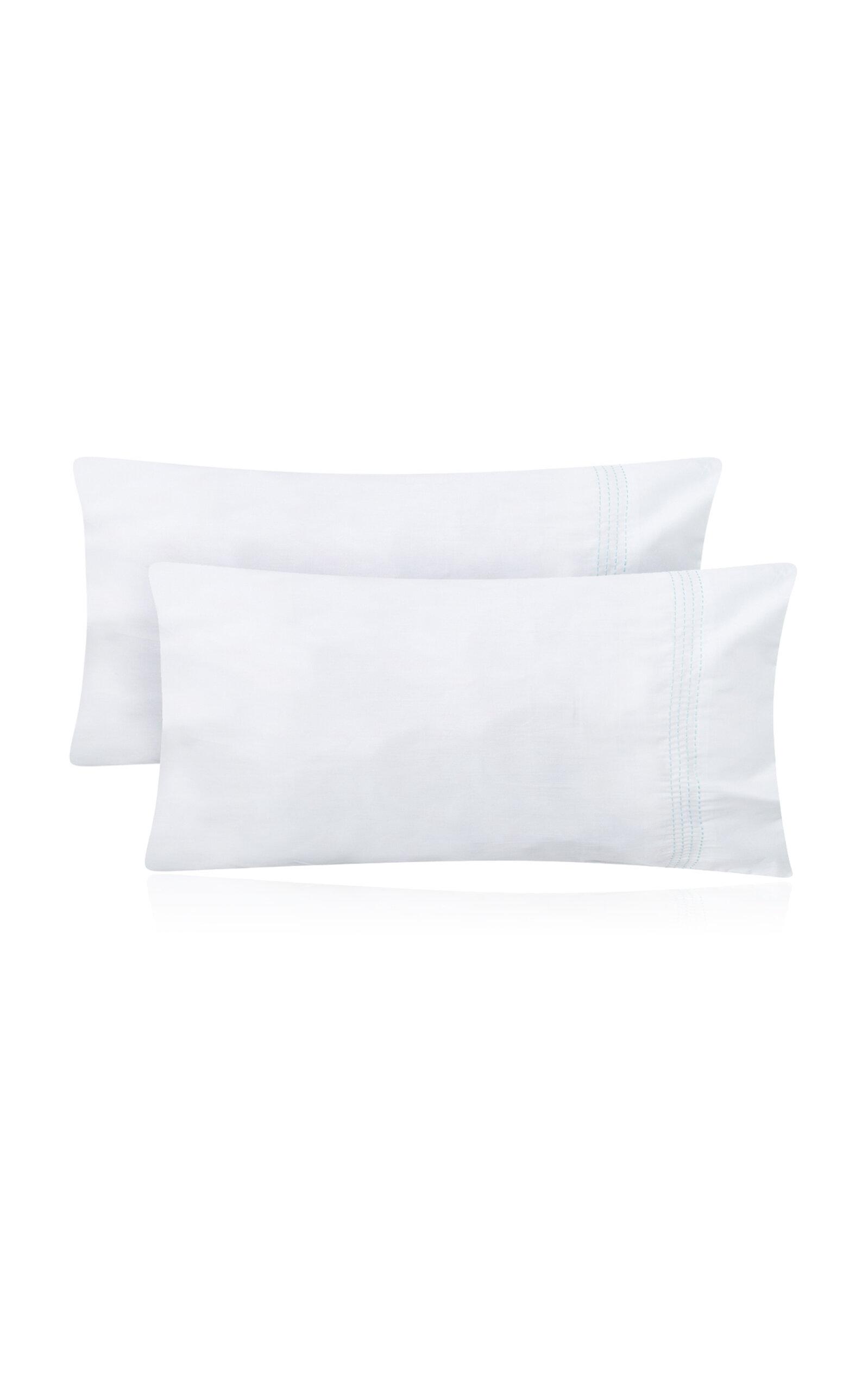 THE LINO - Essential Embroidered Pillowcase - Turquoise - Moda Operandi by THE LINO