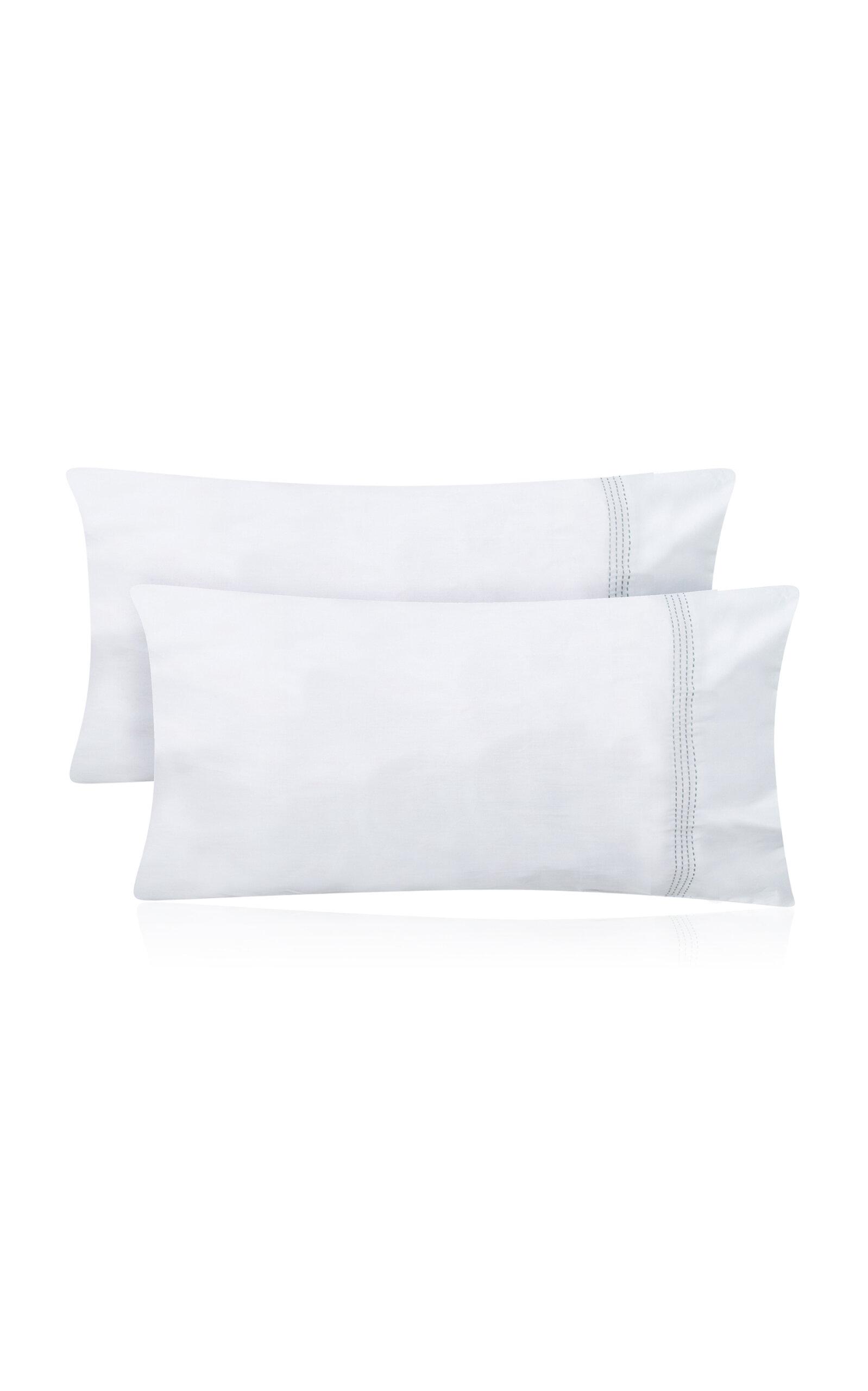THE LINO - Essential Set-Of-Two Embroidered Pillowcases - Green - Moda Operandi by THE LINO