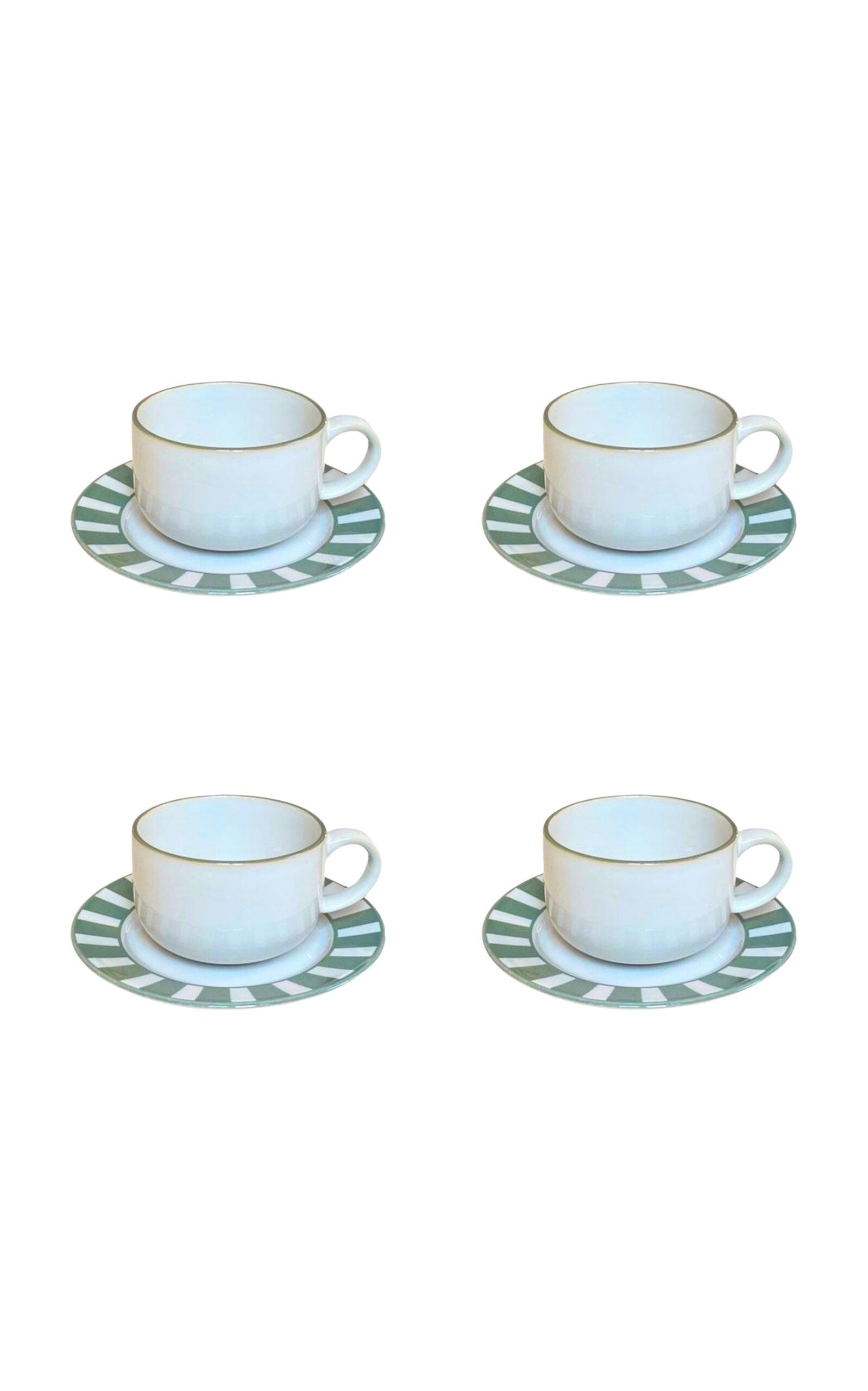 THE LINO - Essentials Set-of-Four Stoneware Mug and Saucer - Green - Moda Operandi by THE LINO