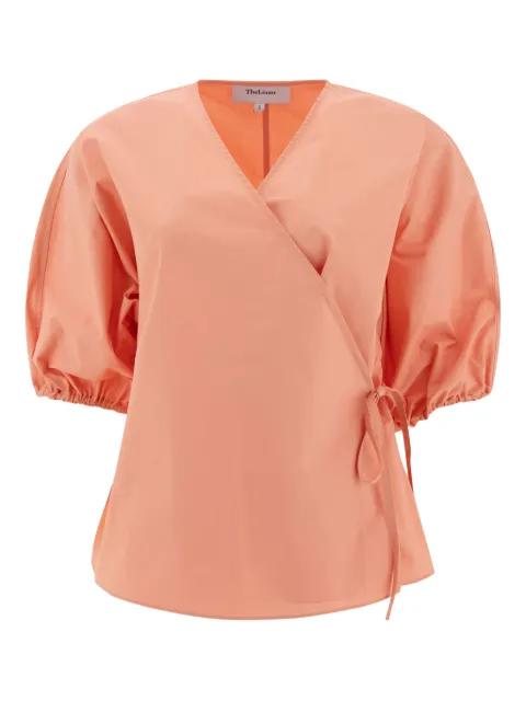 puff-sleeve wrap-design blouse by THE LOOM