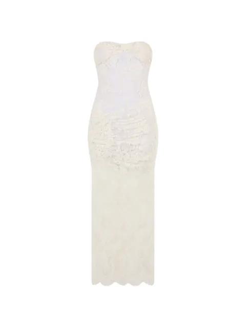 lace-overlay ruched mxi dress by THE MANNEI