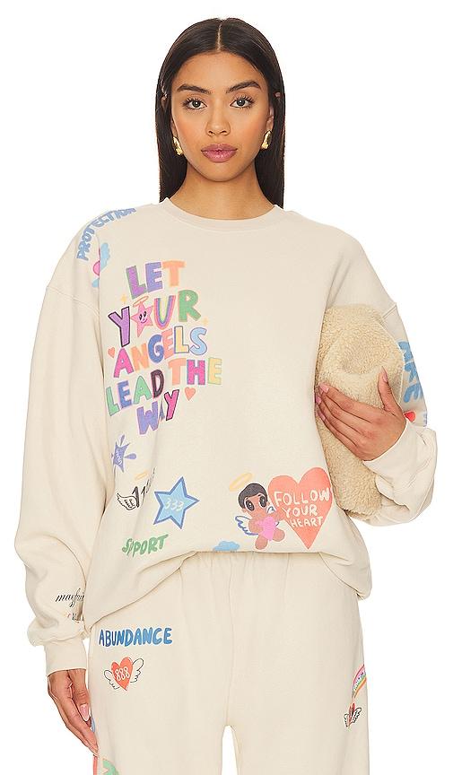 The Mayfair Group Angels All Around You Crewneck in Cream by THE MAYFAIR GROUP