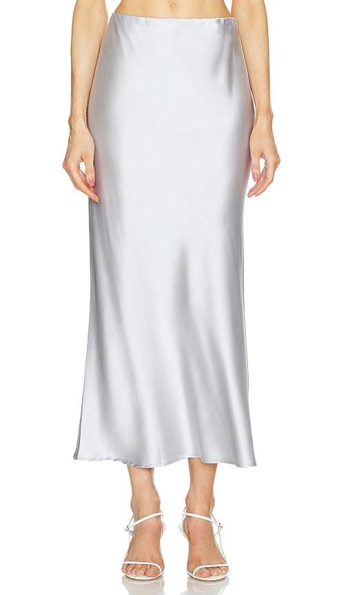 THE MODE x REVOLVE Silk Valentina Skirt in Metallic Silver by THE MODE