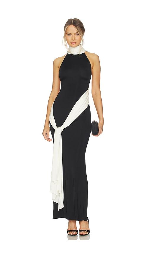 The New Arrivals by Ilkyaz Ozel Leia Train Dress in Black,White by THE NEW ARRIVALS BY ILKYAZ OZEL