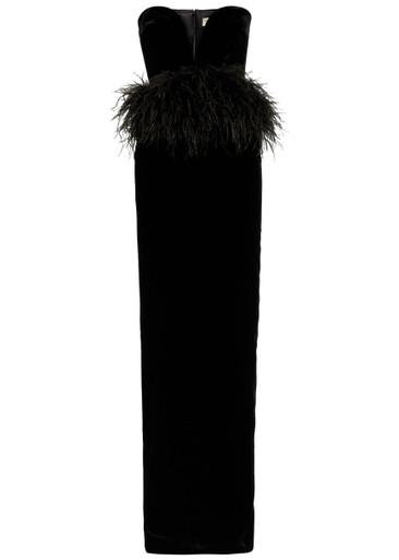 Sienna feather-appliquéd velvet maxi dress by THE NEW ARRIVALS ILKYAZ OZEL