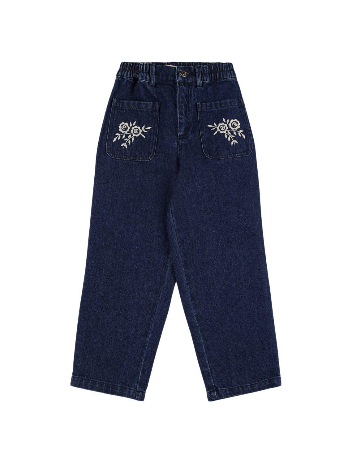 Embroidered Cotton Denim Jeans by THE NEW SOCIETY