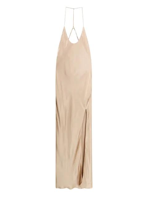 slit satin dress by THE NINA STUDIO