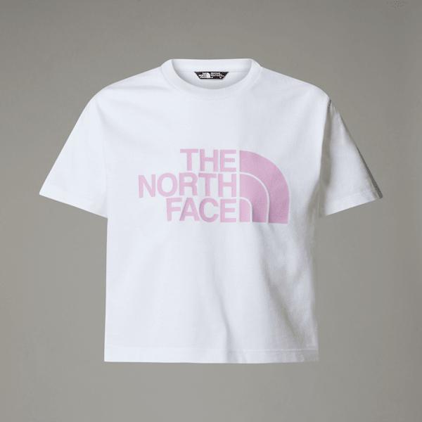 Girls' Easy Cropped T-shirt Tnf White-cyber Pink by THE NORTH FACE