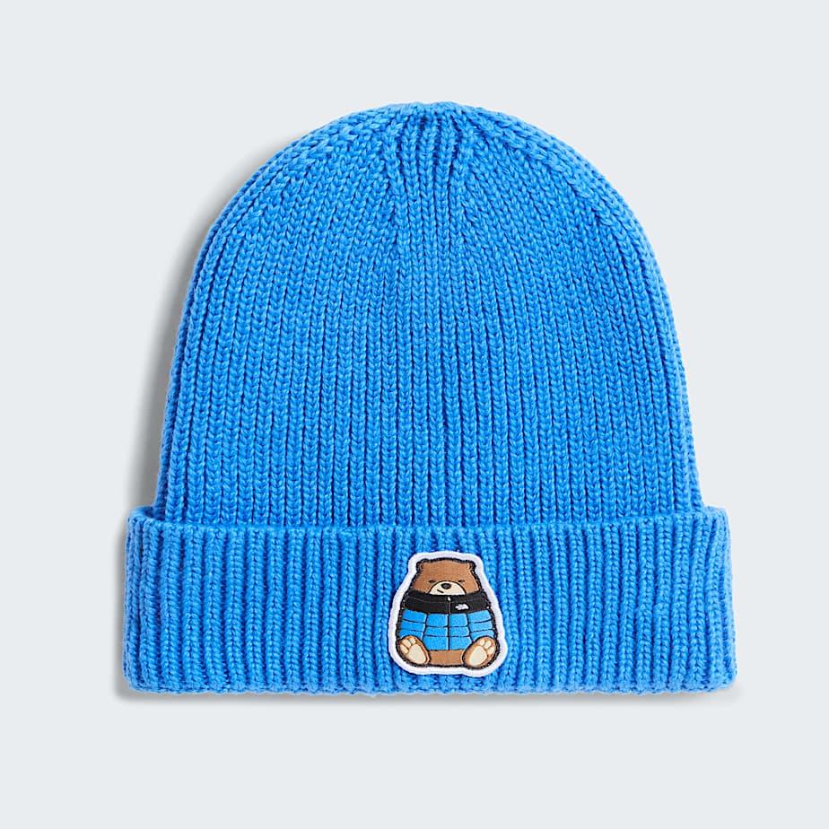 Kids' Tnf Logo Box Cuffed Beanie Active Blue-nuptse Bear Patch by THE NORTH FACE