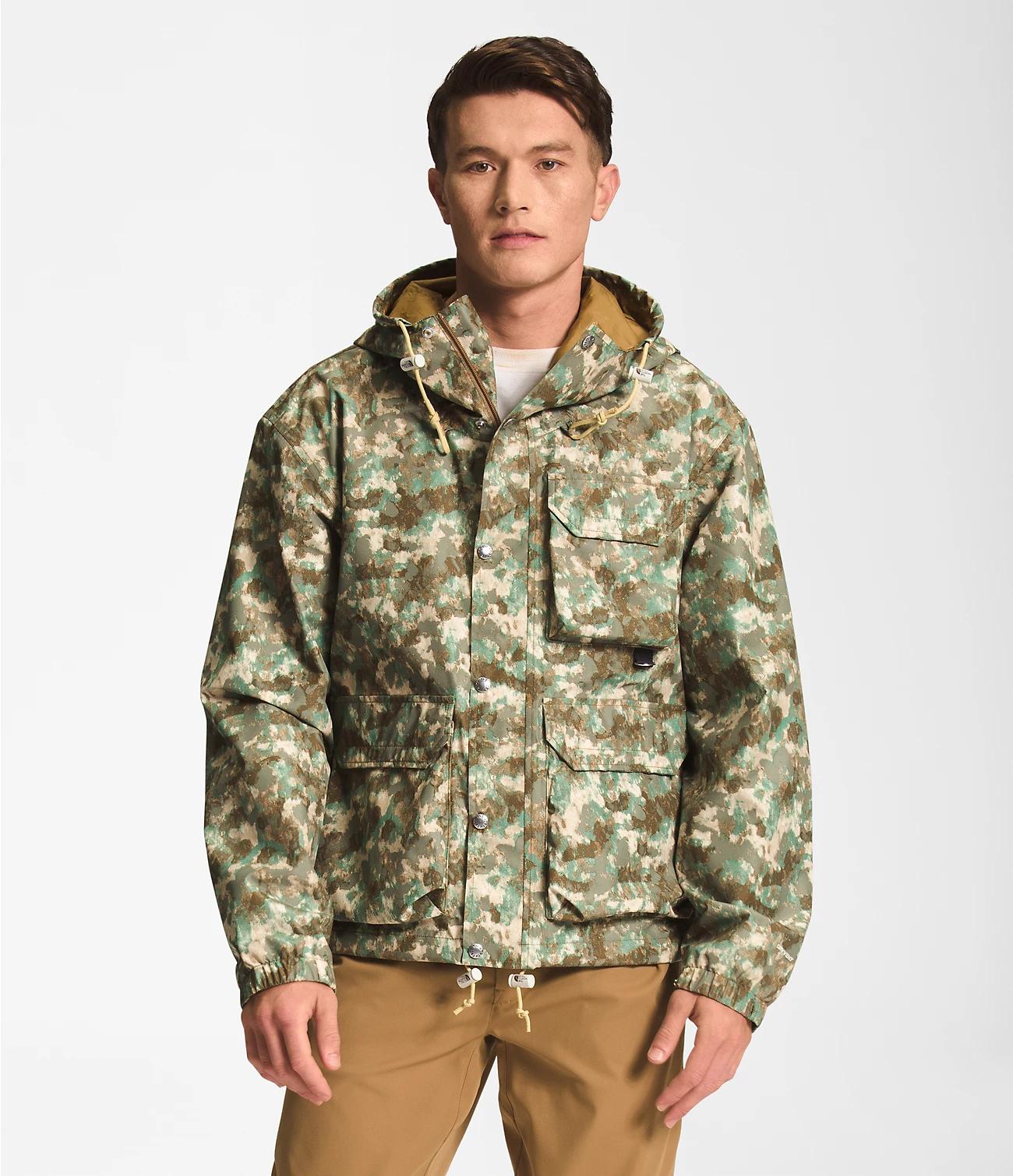 Men's M66 Utility Rain Jacket Military Olive Stippled Camo Print by THE NORTH FACE