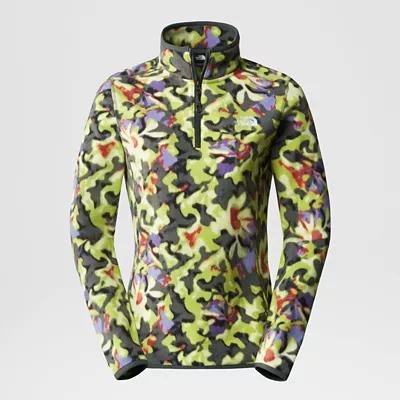 Women's 100 Glacier Printed 1/4 Zip Fleece Astro Lime Ai Blossoms Print by THE NORTH FACE
