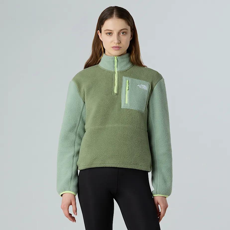 Women's Yumiori 1/4 Zip Fleece Jacket Bark Mist-slate Moss-astro Lime by THE NORTH FACE