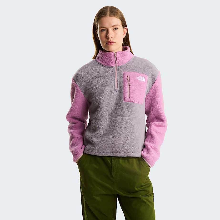 Women's Yumiori 1/4 Zip Fleece Jacket Transcendent Grey-hushed Lavender-metal Pink by THE NORTH FACE