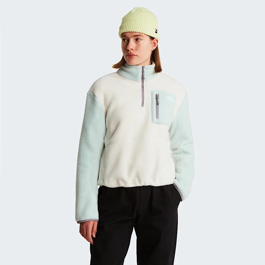 Women's Yumiori 1/4 Zip Fleece Jacket White Dune-opal Frost-transcendent Grey by THE NORTH FACE