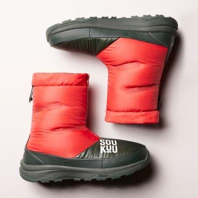 X Undercover Soukuu Down Booties Dark Cedar Green-high Risk Red by THE NORTH FACE