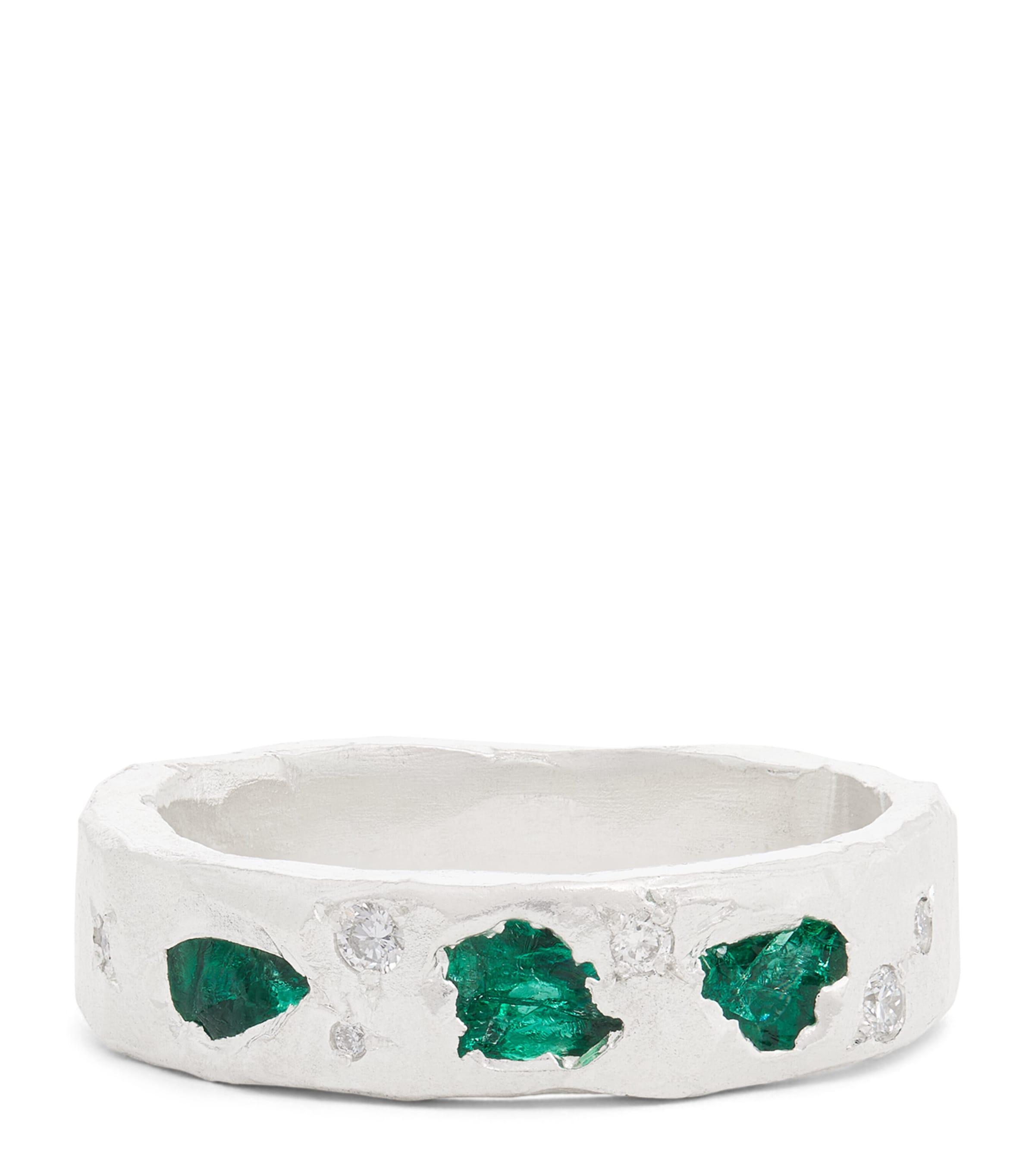 THE OUZE Sterling Silver and Emerald Scatter Ring by THE OUZE