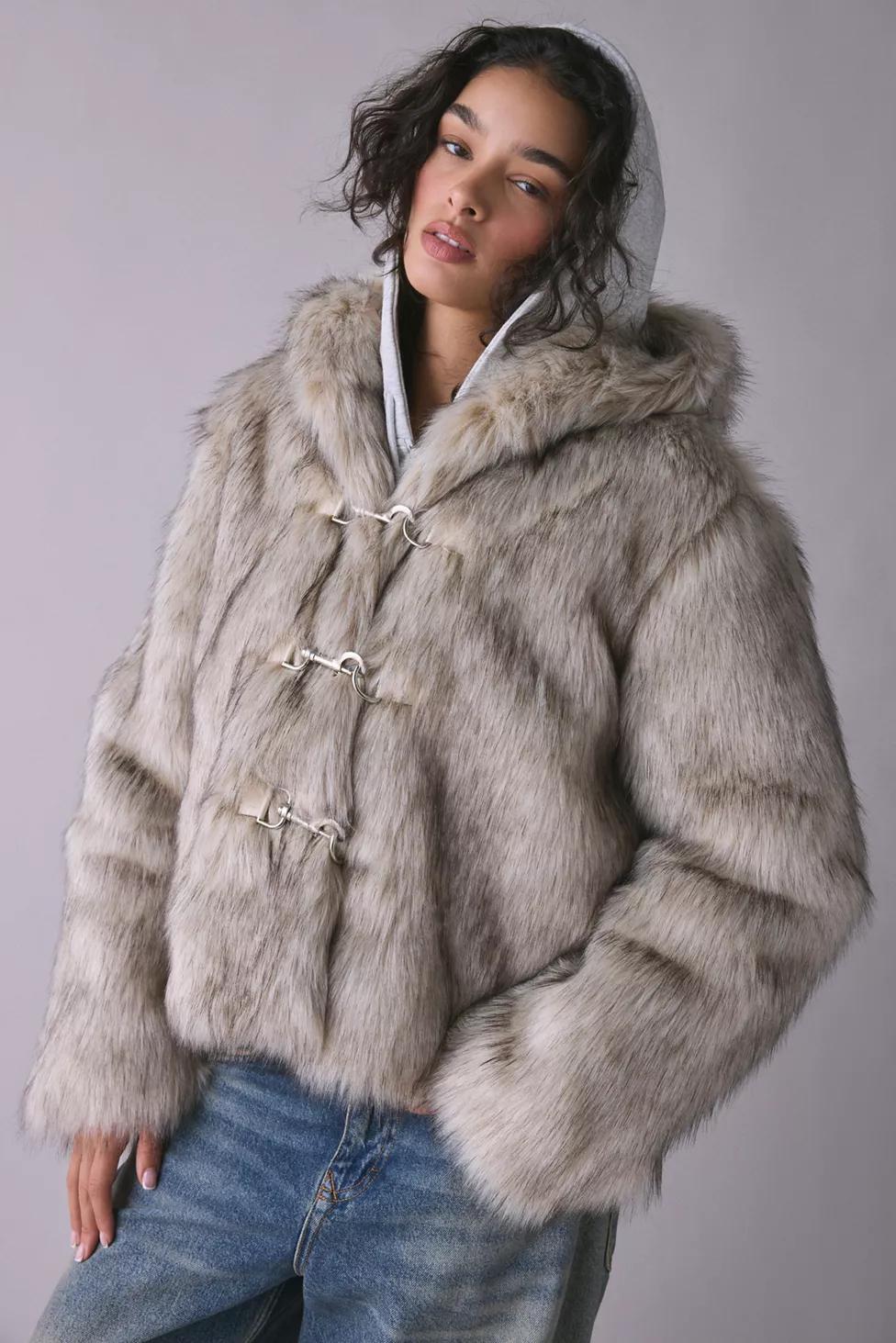 The Ragged Priest Julia Arctic White Faux Fur Hooded Jacket by THE RAGGED PRIEST