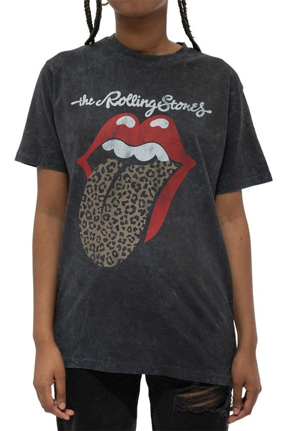 Leopard Tongue Acid Wash T-Shirt by THE ROLLING STONES