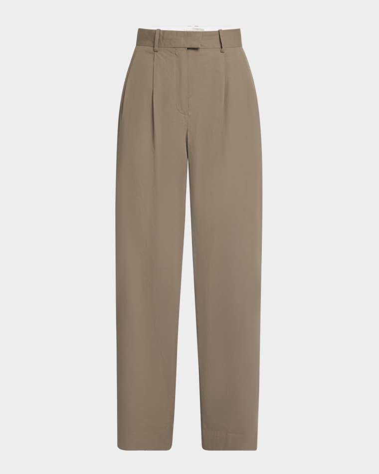 Alfidis Double Pleated Straight-Leg Cotton Pants by THE ROW