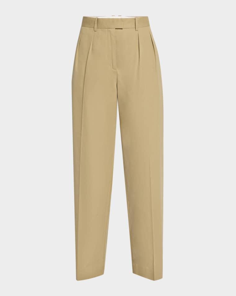 Alfidis Pleated Straight-Leg Cotton-Cashmere Pants by THE ROW