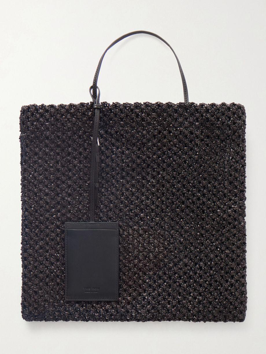 Barn mini leather-trimmed woven raffia tote by THE ROW