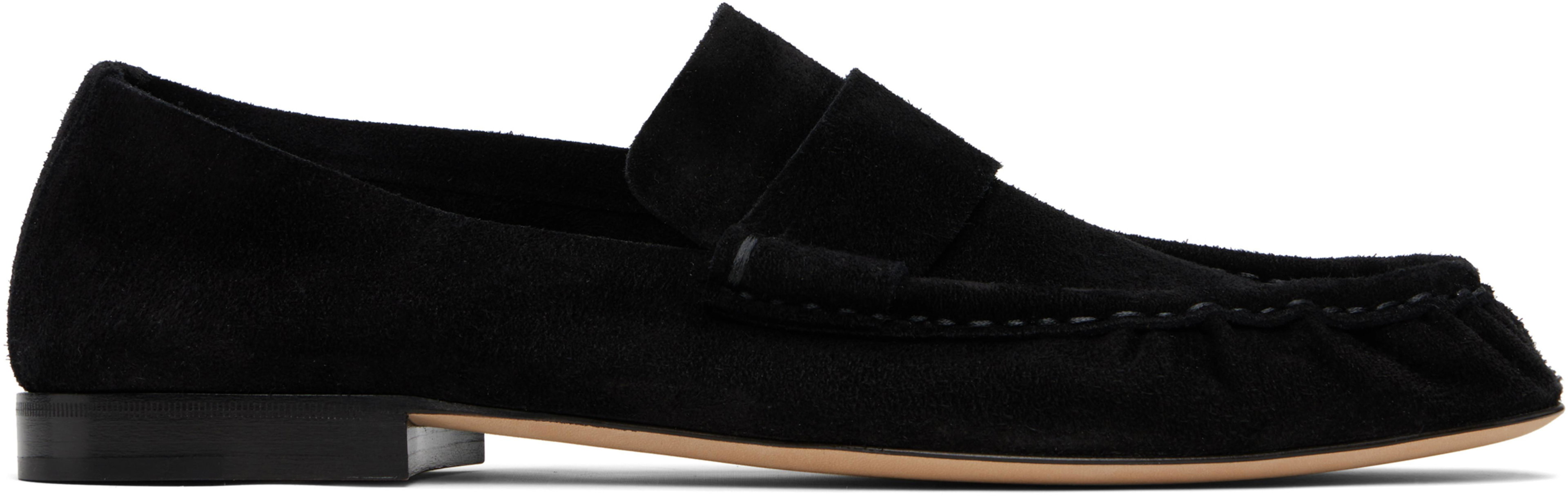 Black Soft Suede Loafers by THE ROW