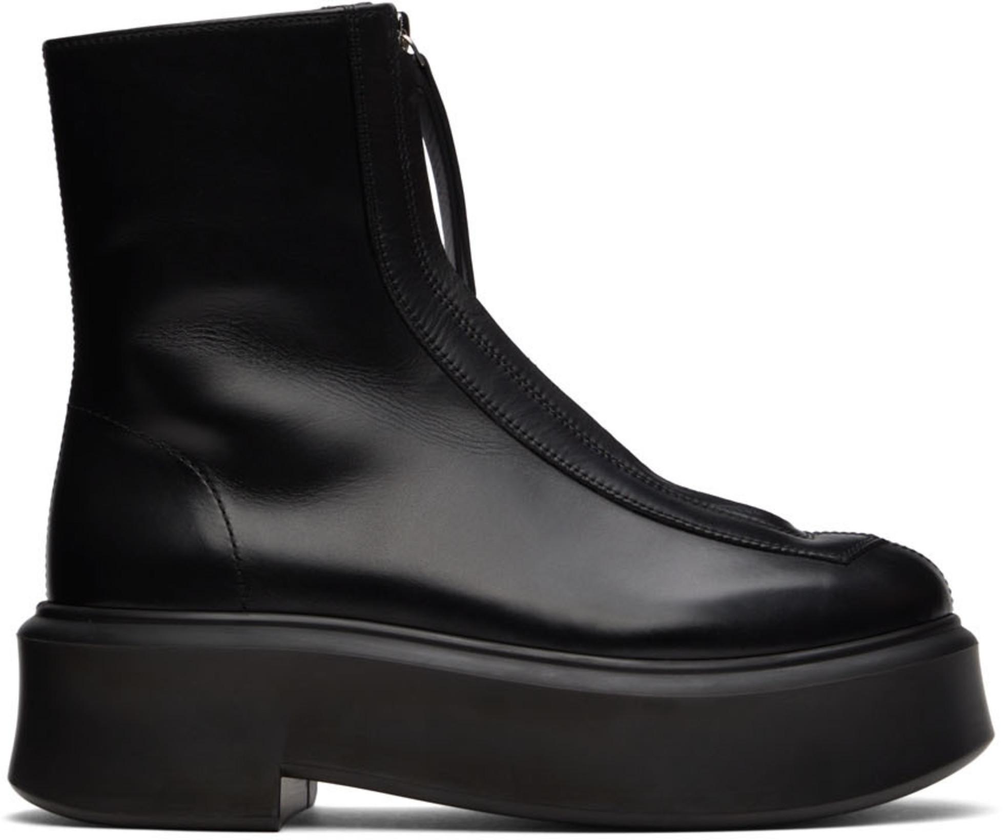 Black Zipped I Ankle Boots by THE ROW