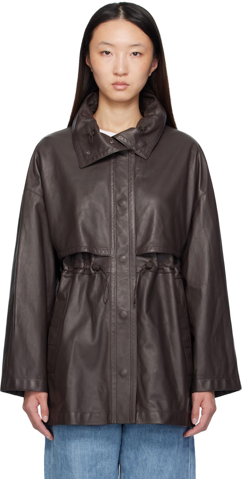 Brown Herbie Leather Jacket by THE ROW