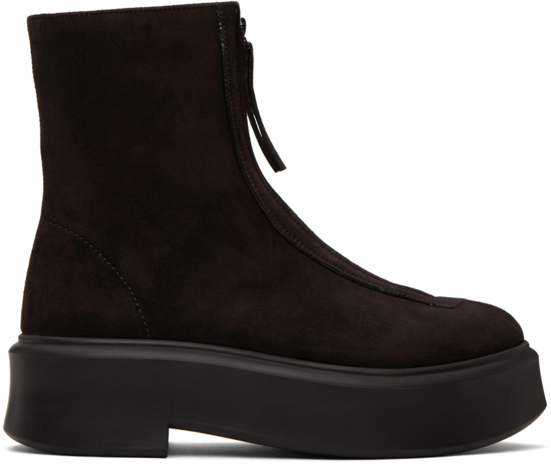 Brown Zipped I Boots by THE ROW