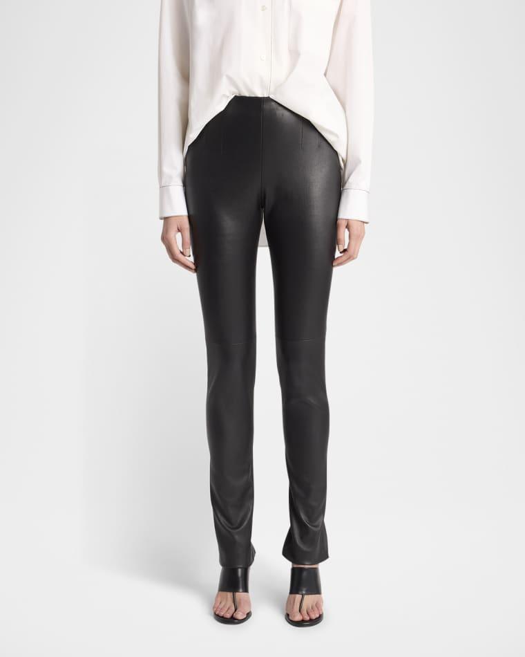 Lakun Leather Skinny-Leg Slit-Hem Pants by THE ROW