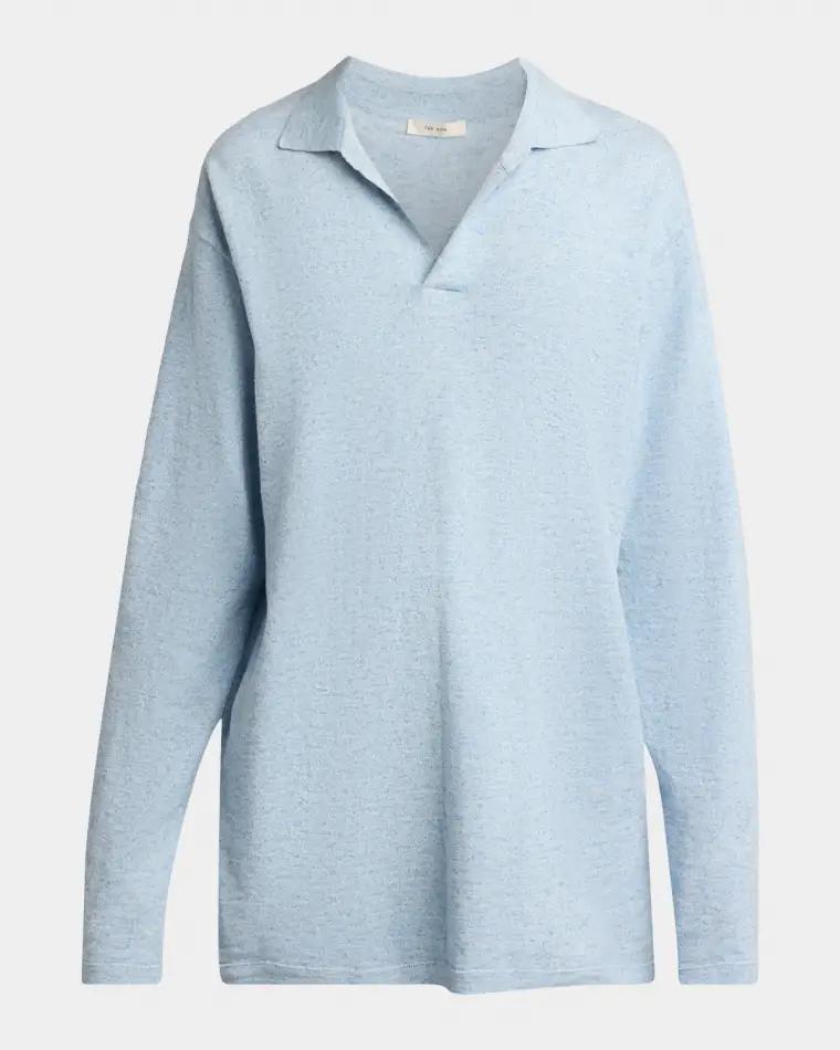 Niosa Long-Sleeved Cotton & Linen Polo Top by THE ROW