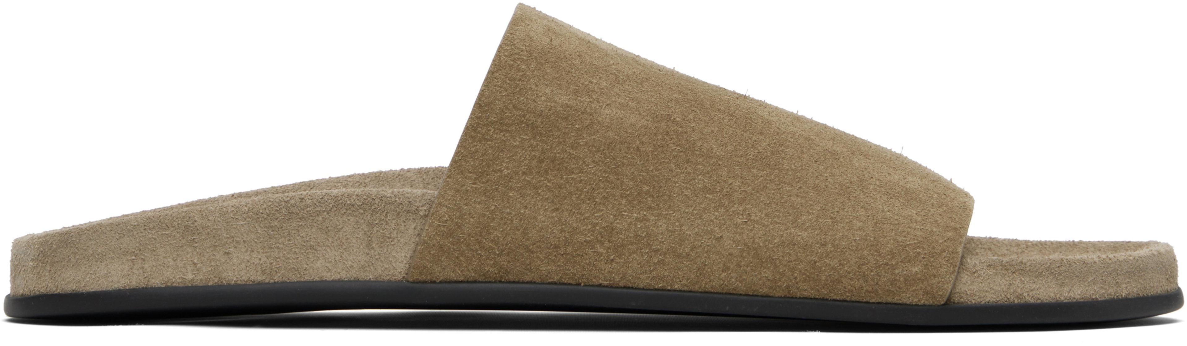 Taupe Hugh Slide Sandals by THE ROW