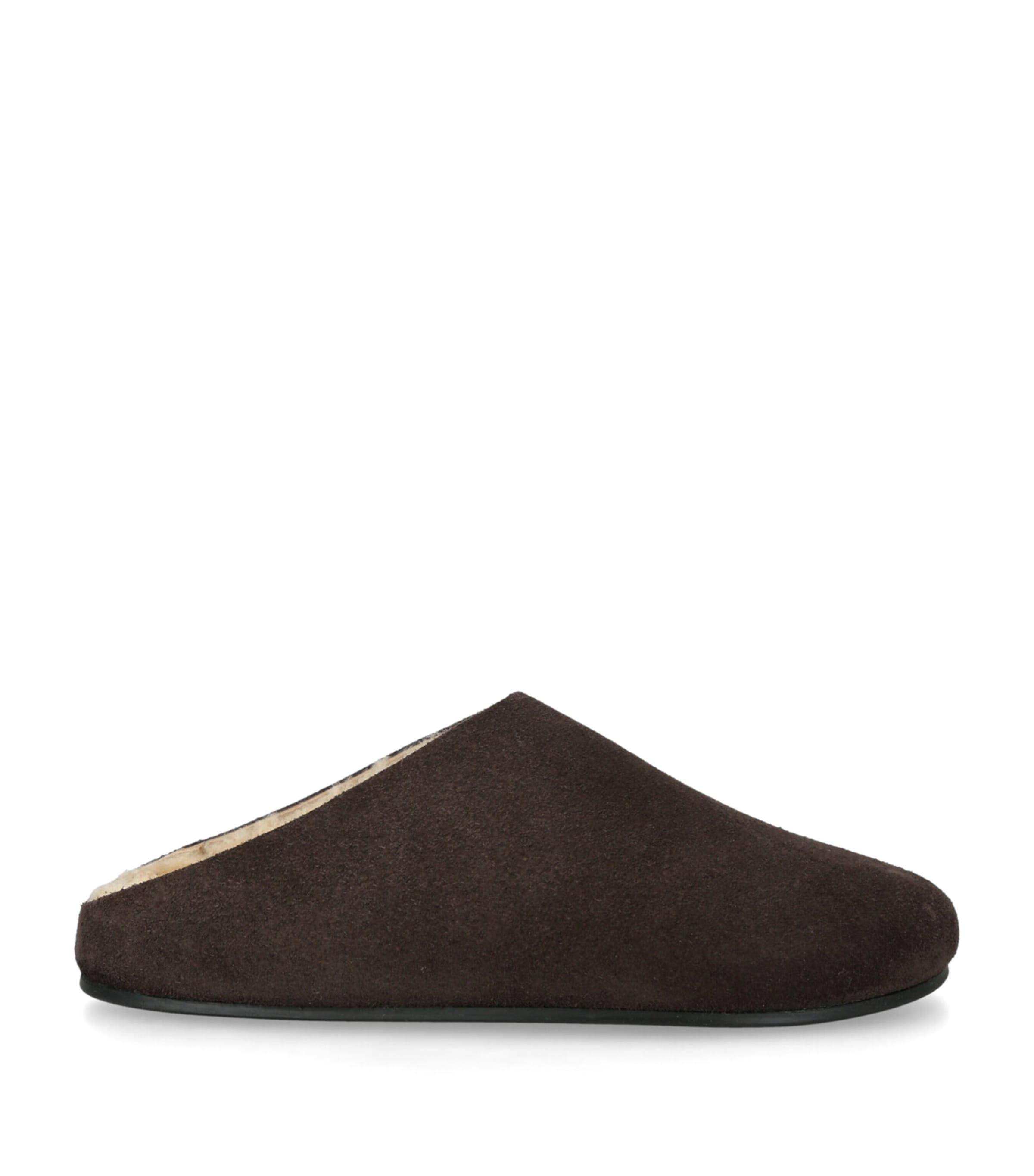 The Row Hudson Suede Shearling Slides by THE ROW