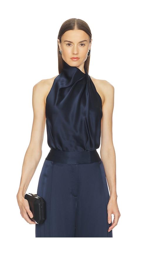The Sei Draped Halter Top in Navy by THE SEI