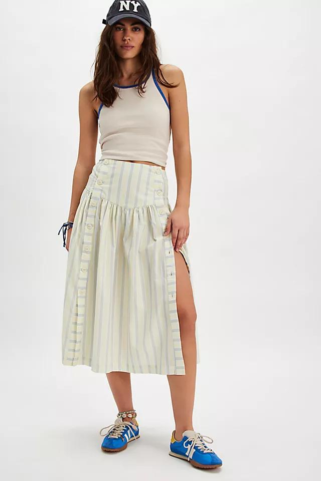 The Tiny Big Sister Striped Buttoned Midi Skirt by THE TINY BIG SISTER | FREE PEOPLE