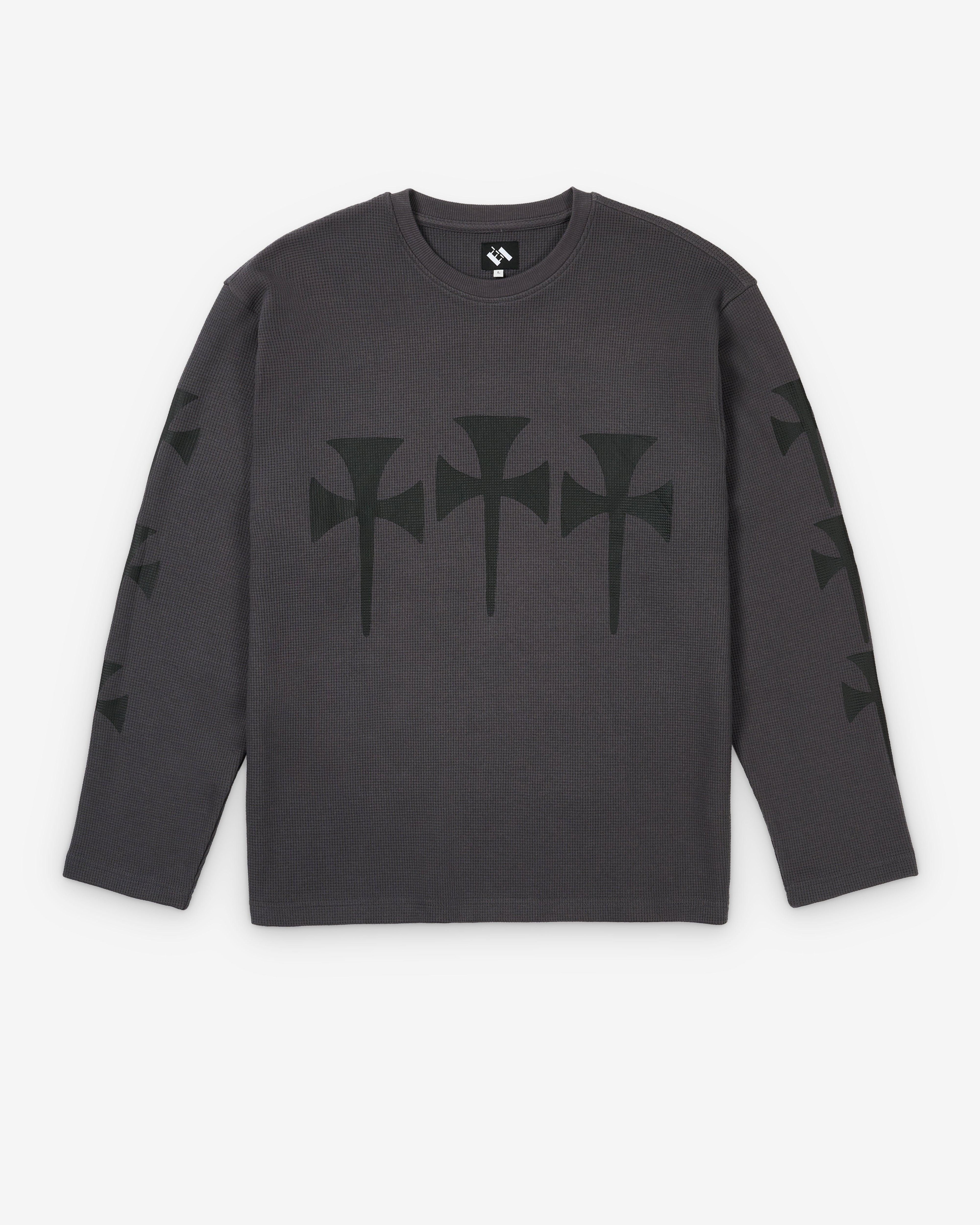 The Trilogy Tapes - Men's Three Cross Waffle Longsleeve - (Charcoal) by THE TRILOGY TAPES