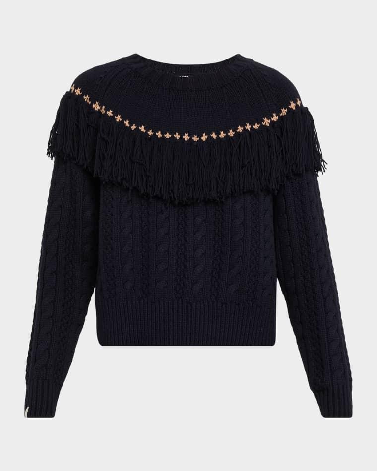 Clara Tassel Cable Knit Crewneck Sweater by THE UPSIDE