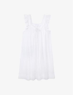 Embroidered-trim tie-neck cotton nightie by THE WHITE COMPANY