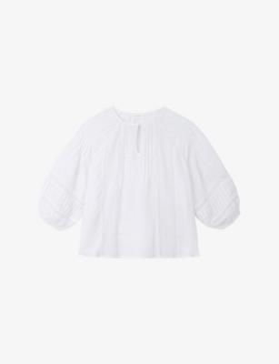Volume-Sleeved Lace-Trim Linen Blouse by THE WHITE COMPANY