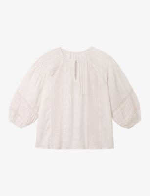 Volume-Sleeved Lace-Trim Linen Blouse by THE WHITE COMPANY